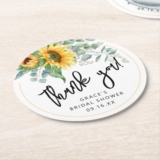 Zonnebloem Eucalyptus Dank Je Trouwfeest Ronde Kartonnen Onderzetter (Gebogen)