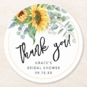 Zonnebloem Eucalyptus Dank Je Trouwfeest Ronde Kartonnen Onderzetter (Voorkant)