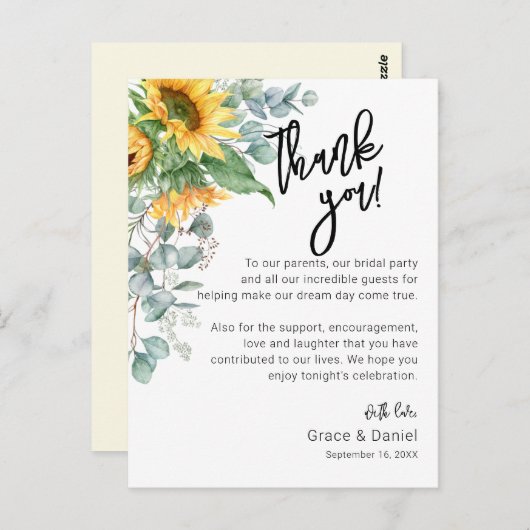 Zonnebloem Eucalyptus Dank je wel Kaart (Voorkant / Achterkant)