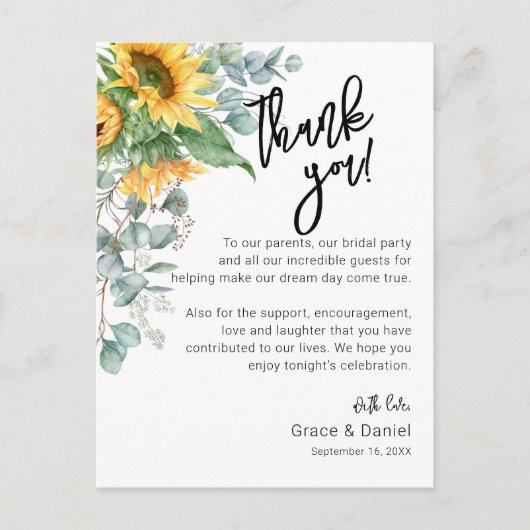 Zonnebloem Eucalyptus Dank je wel Kaart (Voorkant)