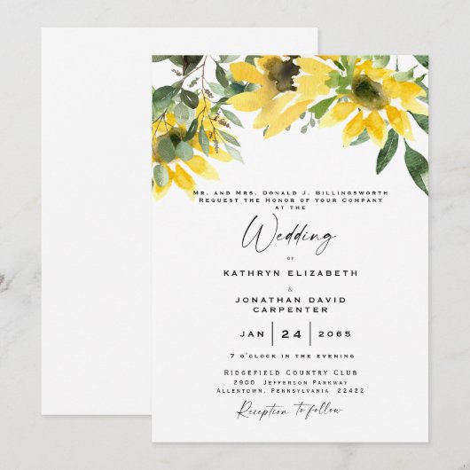 Zonnebloem Eucalyptus Elegant Waterverf Weddenscha Kaart (Voorkant / Achterkant)