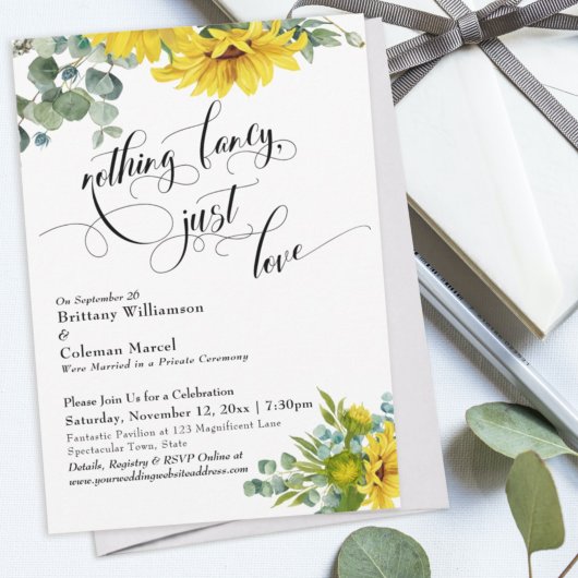Zonnebloem Eucalyptus Elegante Typografie Ontvangs Kaart