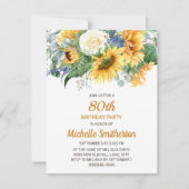 Zonnebloem Eucalyptus Floral 80e verjaardag Kaart (Voorkant)