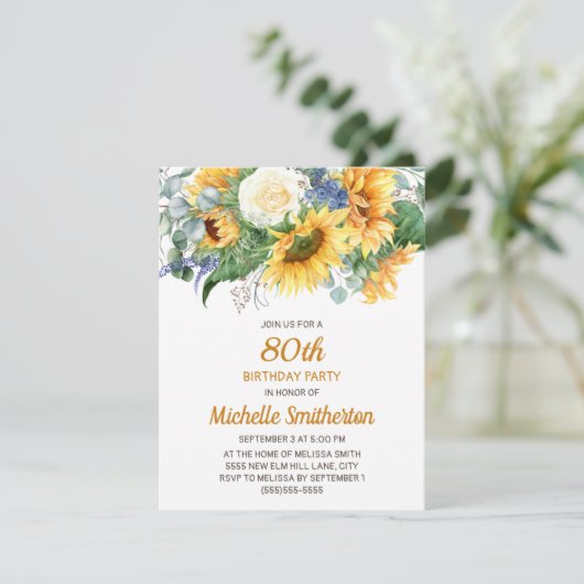 Zonnebloem Eucalyptus Floral 80e verjaardag Kaart (Staand voorkant)