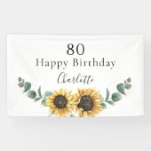 Zonnebloem Eucalyptus Floral 80e verjaardag Spandoek (Horizontaal)