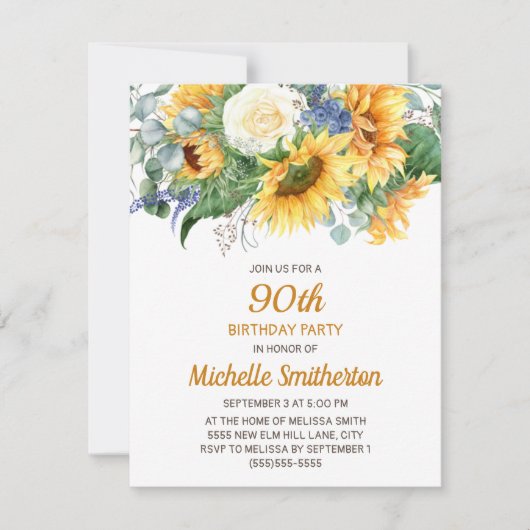 Zonnebloem Eucalyptus Floral 90e verjaardag Kaart (Voorkant)