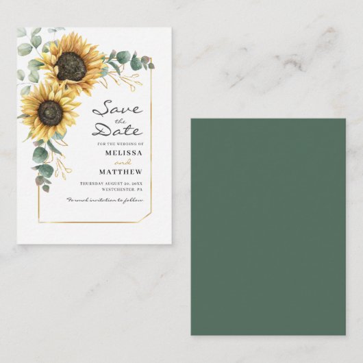 Zonnebloem Eucalyptus Floral behalve de datum van Notitiekaartje (Voorkant / Achterkant)