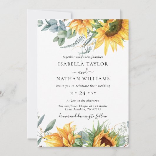 Zonnebloem Eucalyptus Floral Botanical Wedding Kaart (Voorkant)