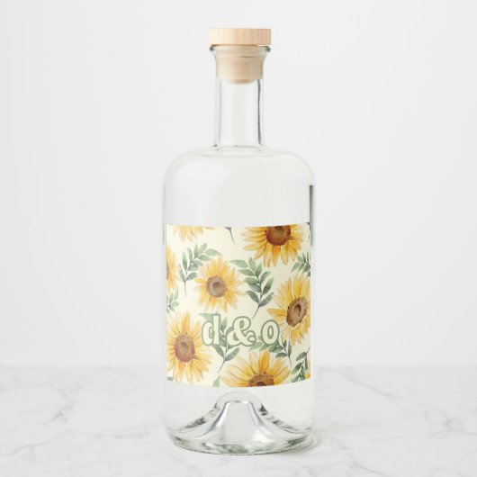 Zonnebloem Eucalyptus Floral Botanical Wedding Likeurfles Etiket (Voorkant)