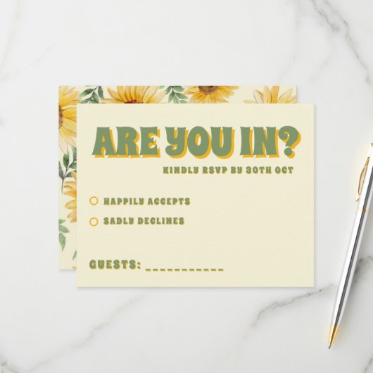 Zonnebloem Eucalyptus Floral Botanical Wedding RSVP Kaartje (Voorkant / Achterkant in situ)