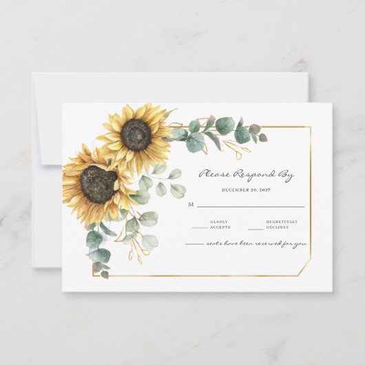 Zonnebloem Eucalyptus Floral Botanisch RSVP Kaartje (Voorkant)