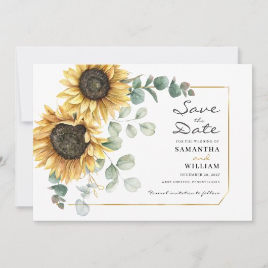 Zonnebloem Eucalyptus Floral Botanisch Save The Date (Voorkant)