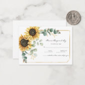 Zonnebloem Eucalyptus Floral Botanische RSVP Notitiekaartje (Voorkant / Achterkant in situ)