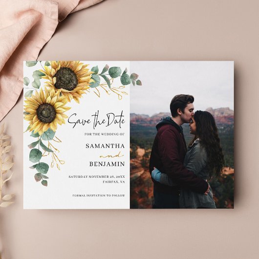 Zonnebloem Eucalyptus Floral Foto Weduwschap Save The Date