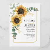 Zonnebloem Eucalyptus Floral Greenery Wedding Folie Uitnodiging (Voorkant)