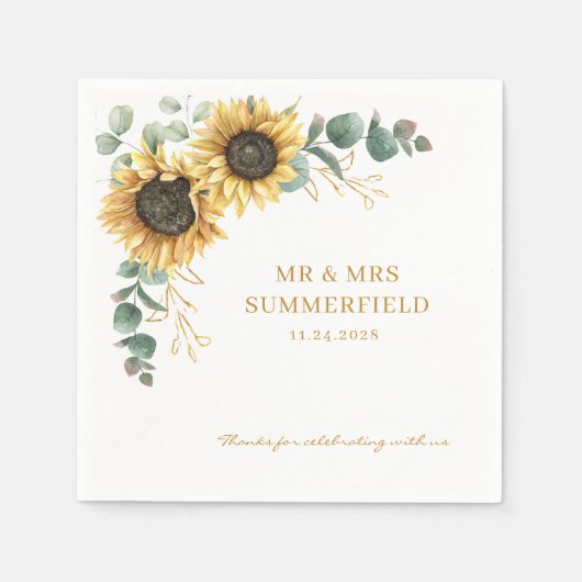 Zonnebloem Eucalyptus Floral Greenery Wedding Servet (Voorkant)