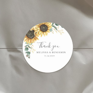 Zonnebloem Eucalyptus Floral Hartelijk dank Ronde Sticker