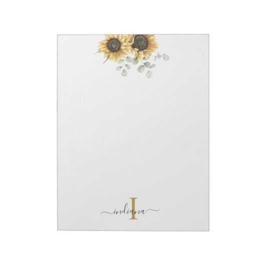 Zonnebloem Eucalyptus Floral Monogram Stijlvol Notitieblok (Linkerzijde)