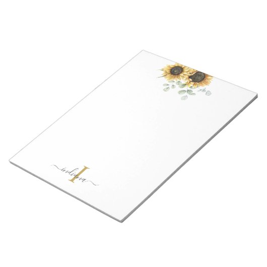 Zonnebloem Eucalyptus Floral Monogram Stijlvol Notitieblok (Schuin)