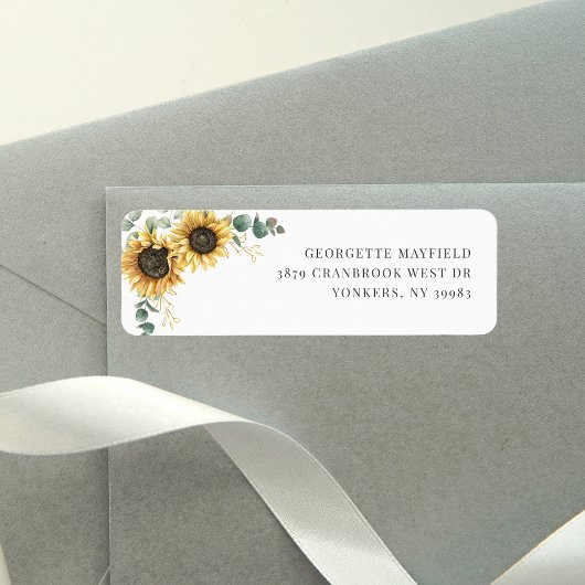 Zonnebloem Eucalyptus Floral Return Address Etiket