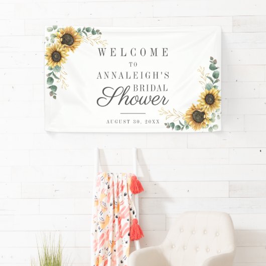 Zonnebloem Eucalyptus Floral Rustisch Vrijgezellen Spandoek (Insitu)