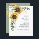 Zonnebloem Eucalyptus Floral Script 50th Birthday<br><div class="desc">Zonnebloem Eucalyptus Floral Script Geometric 50th Birthday nodigt een moderne boho chic bloemen en groen met geometrisch lijst uit.</div>
