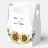 Zonnebloem Eucalyptus Floral Script Weduwschap Bedankdoosjes (Geopend)