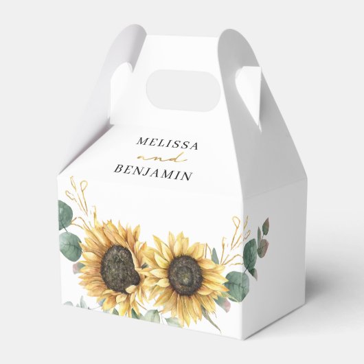 Zonnebloem Eucalyptus Floral Script Weduwschap Bedankdoosjes (Voorkant Zijde)