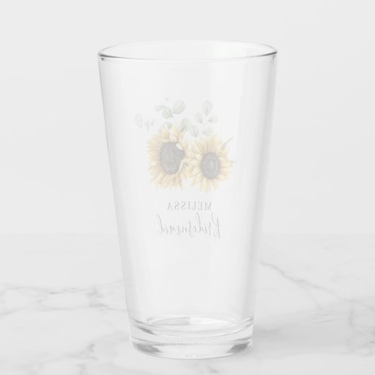 Zonnebloem Eucalyptus Floral Weddenschap Bridesmai Glas (Achterkant)