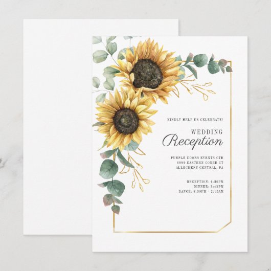 Zonnebloem Eucalyptus Floral Weddenschap Informatiekaartje (Voorkant / Achterkant)