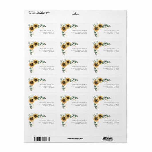 Zonnebloem Eucalyptus Floral Weddenschap Shipping Etiket (Full Sheet)