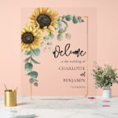 Zonnebloem Eucalyptus Floral Weddenschap Welkom Acryl Bord (Huwelijk)