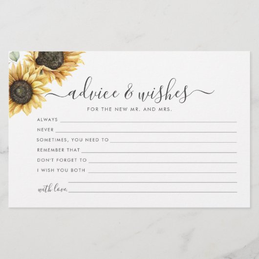 Zonnebloem Eucalyptus Floral Wedding Advice Kaart (Voorkant)