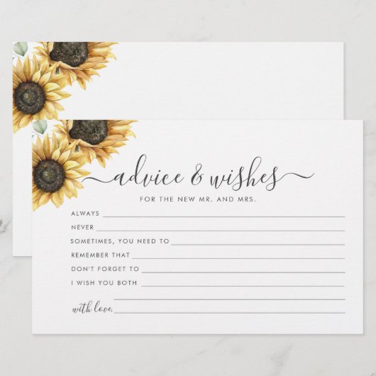 Zonnebloem Eucalyptus Floral Wedding Advice Kaart (Voorkant / Achterkant)