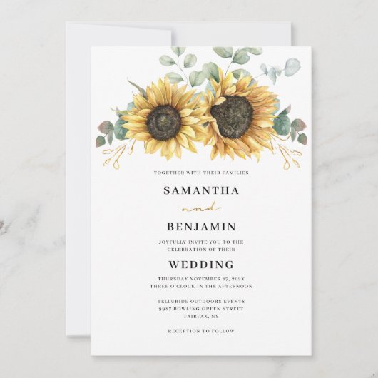 Zonnebloem Eucalyptus Floral Wedding Kaart (Voorkant)