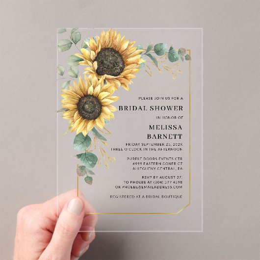 Zonnebloem Eucalyptus Florenz. Vrijgezellenfeest Acryl Uitnodigingen (Insitu (Draagbaar))