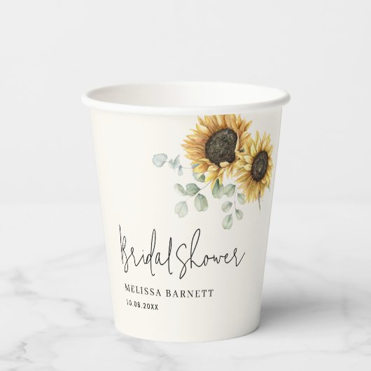 Zonnebloem Eucalyptus Florenz. Vrijgezellenfeest Papieren Bekers (Achterkant)