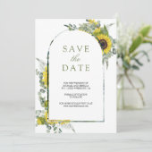 Zonnebloem Eucalyptus Foto Bruiloft Save The Date (Staand voorkant)