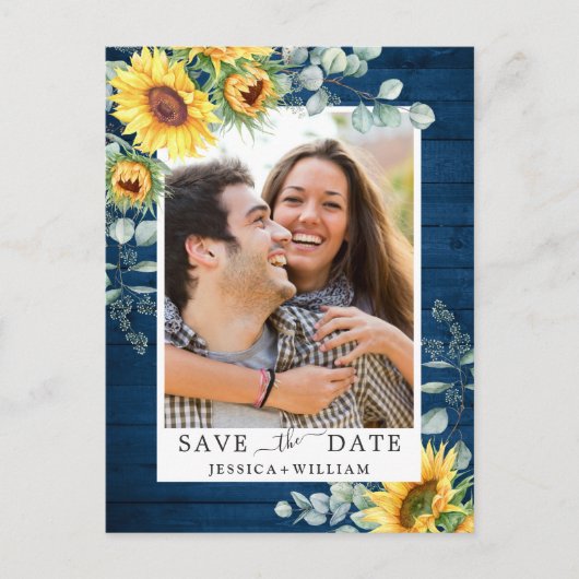 Zonnebloem Eucalyptus FOTO Bruiloft Save the Date Briefkaart (Voorkant)