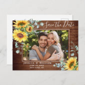 Zonnebloem Eucalyptus FOTO Bruiloft Save the Date Briefkaart (Voorkant / Achterkant)