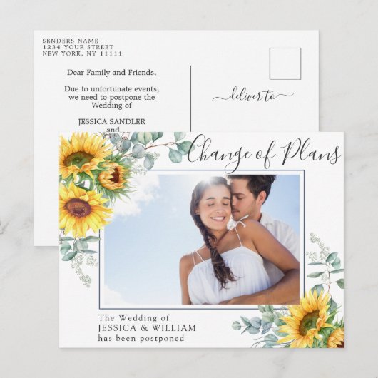 Zonnebloem Eucalyptus FOTO Bruiloft Verandering va Briefkaart (Voorkant / Achterkant)