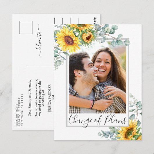 Zonnebloem Eucalyptus FOTO Bruiloft Verandering va Briefkaart (Voorkant / Achterkant)