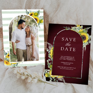 Zonnebloem Eucalyptus Foto Burgundy Bruiloft Save The Date