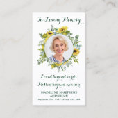 Zonnebloem Eucalyptus Foto Memorial Prayer Kaart Contactkaartje (Voorkant)