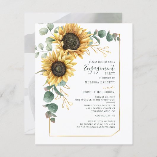 Zonnebloem Eucalyptus Foto Verloving Uitnodiging (Voorkant / Achterkant)