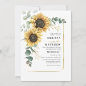 Zonnebloem Eucalyptus Geometric Floral Wedding Kaart (Voorkant)