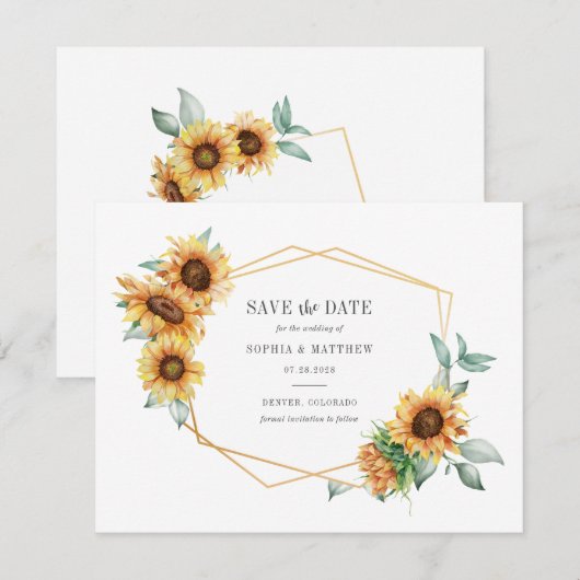 Zonnebloem Eucalyptus Geometric Save the Date (Voorkant / Achterkant)