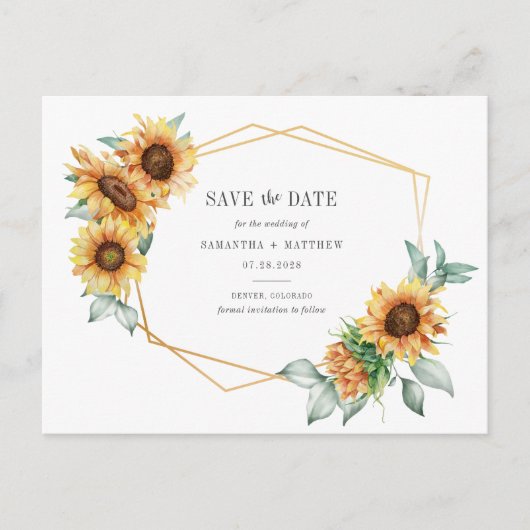 Zonnebloem Eucalyptus Geometric Save the Date Aankondigingskaart (Voorkant)