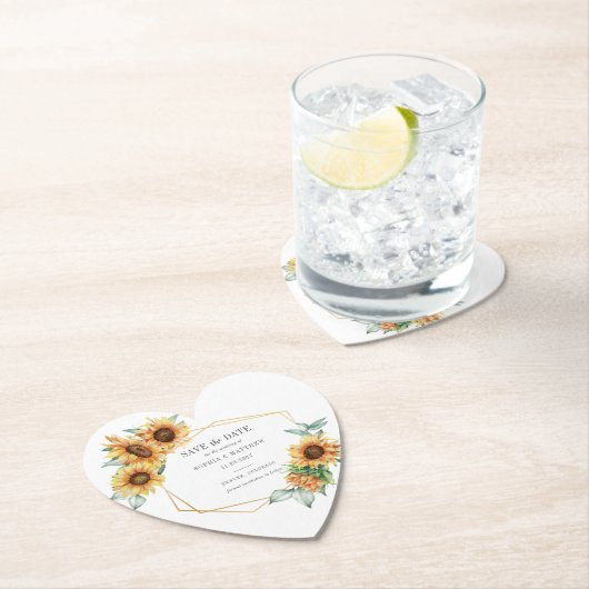 Zonnebloem Eucalyptus Geometric Save the Date Kartonnen Onderzetters (Insitu)