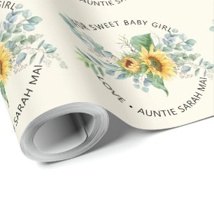 Zonnebloem Eucalyptus Gepersonaliseerd Baby shower Cadeaupapier
